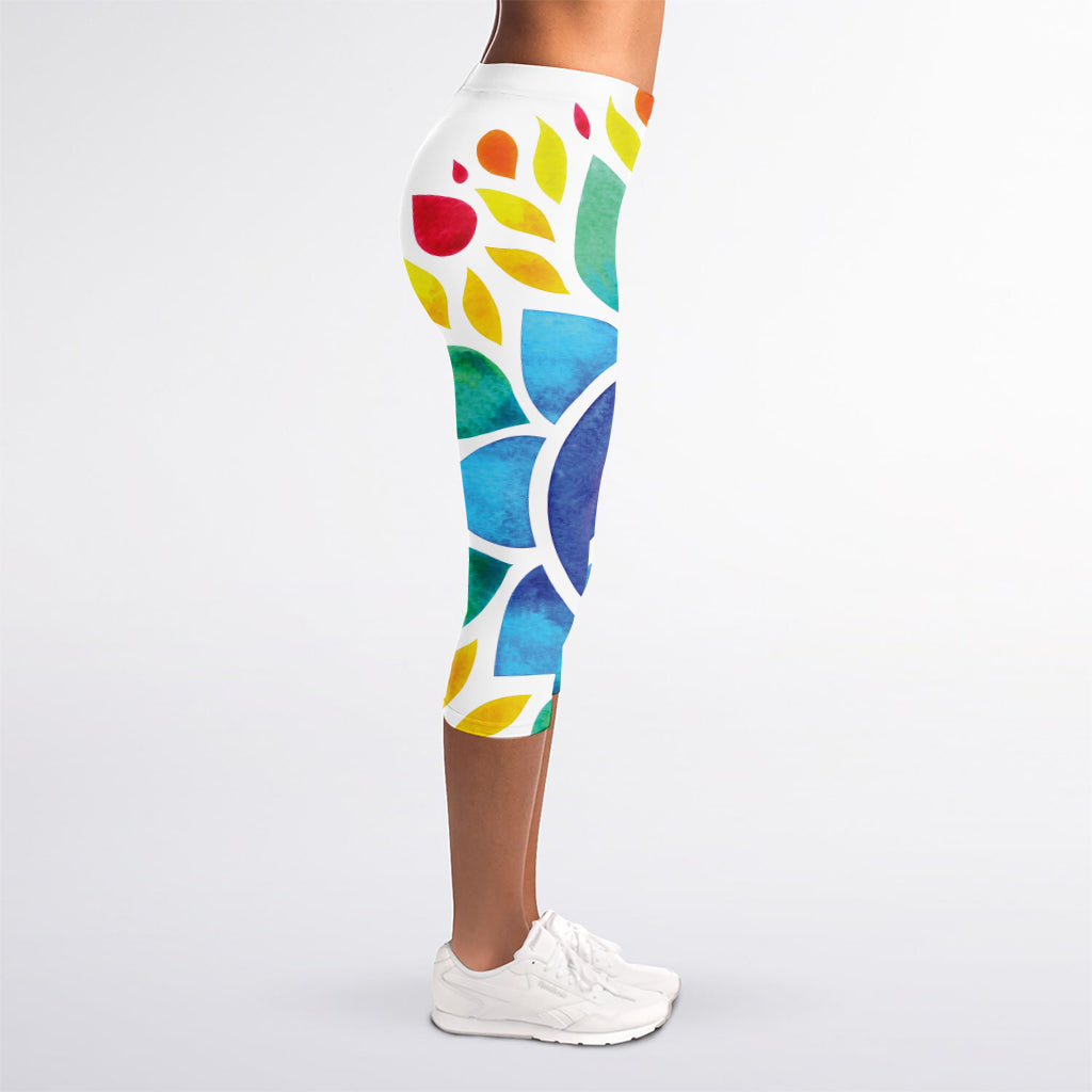 Reiki Chakra Flower Print Women's Capri Leggings
