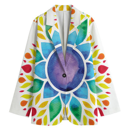 Reiki Chakra Flower Print Women's Cotton Blazer