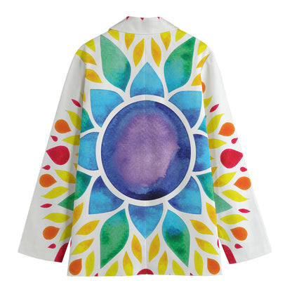 Reiki Chakra Flower Print Women's Cotton Blazer