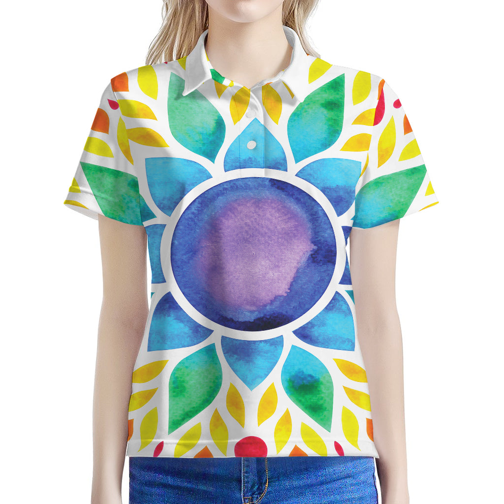 Reiki Chakra Flower Print Women's Polo Shirt