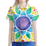 Reiki Chakra Flower Print Women's Polo Shirt