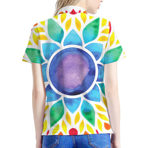 Reiki Chakra Flower Print Women's Polo Shirt