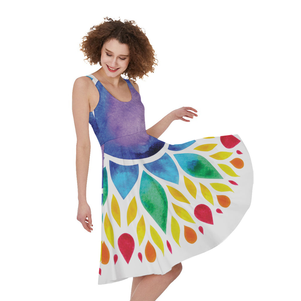 Reiki Chakra Flower Print Women's Sleeveless Dress