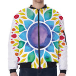 Reiki Chakra Flower Print Zip Sleeve Bomber Jacket