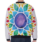 Reiki Chakra Flower Print Zip Sleeve Bomber Jacket