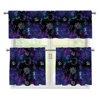 Reiki Energy Pattern Print 3 Piece Kitchen Curtains