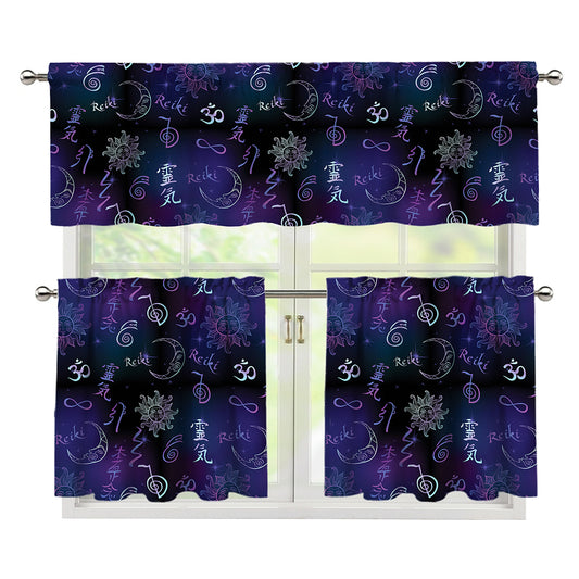 Reiki Energy Pattern Print 3 Piece Kitchen Curtains