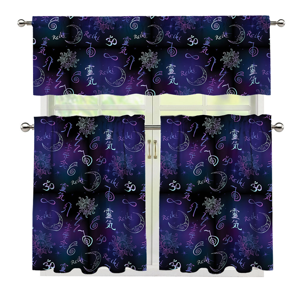 Reiki Energy Pattern Print 3 Piece Kitchen Curtains