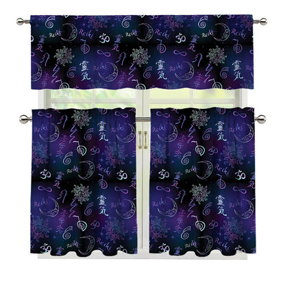 Reiki Energy Pattern Print 3 Piece Kitchen Curtains