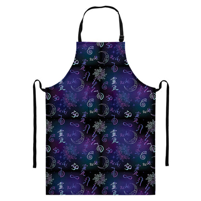 Reiki Energy Pattern Print Bib Apron With Pocket