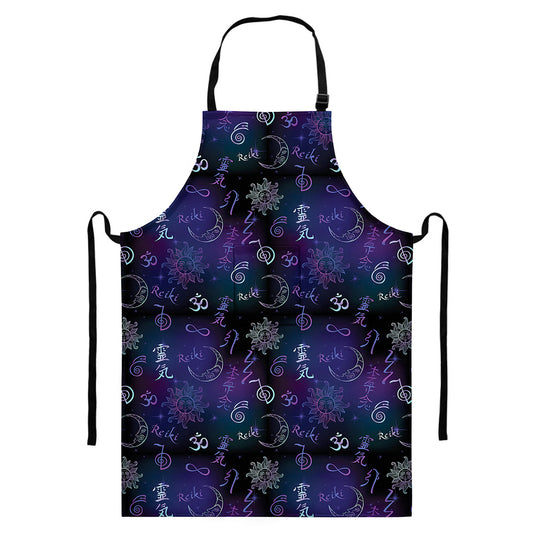 Reiki Energy Pattern Print Bib Apron With Pocket
