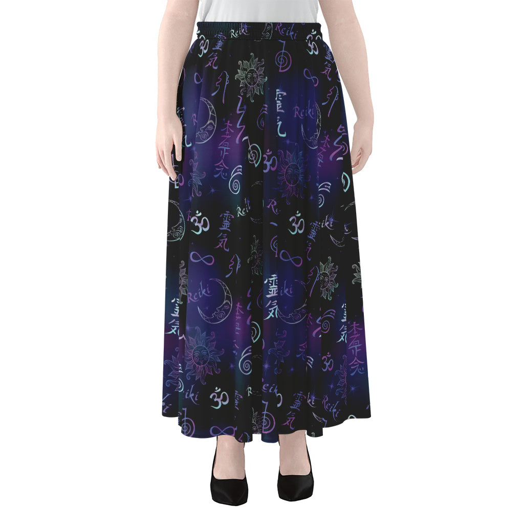 Reiki Energy Pattern Print Chiffon Maxi Skirt