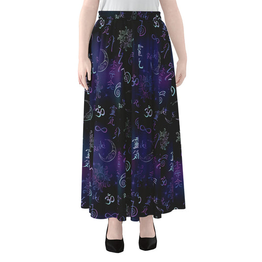 Reiki Energy Pattern Print Chiffon Maxi Skirt