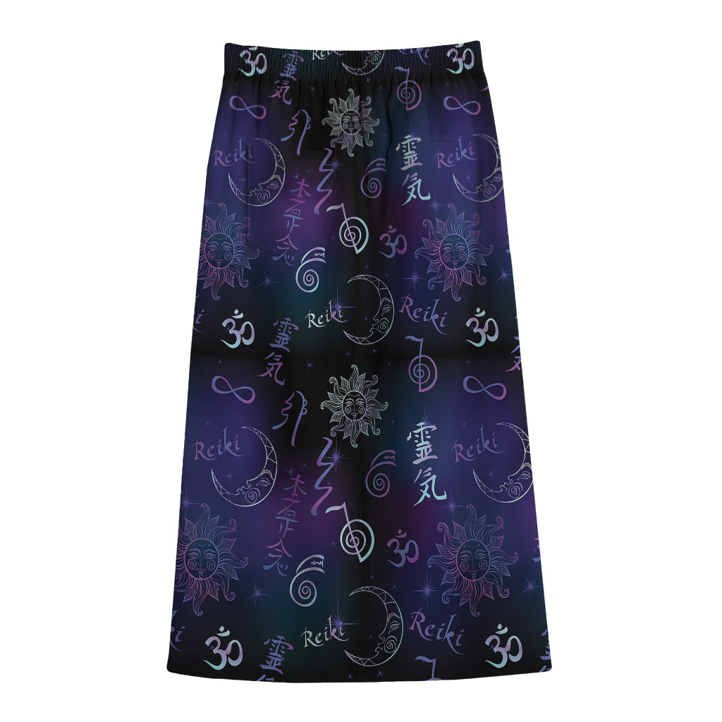 Reiki Energy Pattern Print Cotton Front Slit Maxi Skirt