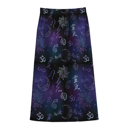 Reiki Energy Pattern Print Cotton Front Slit Maxi Skirt