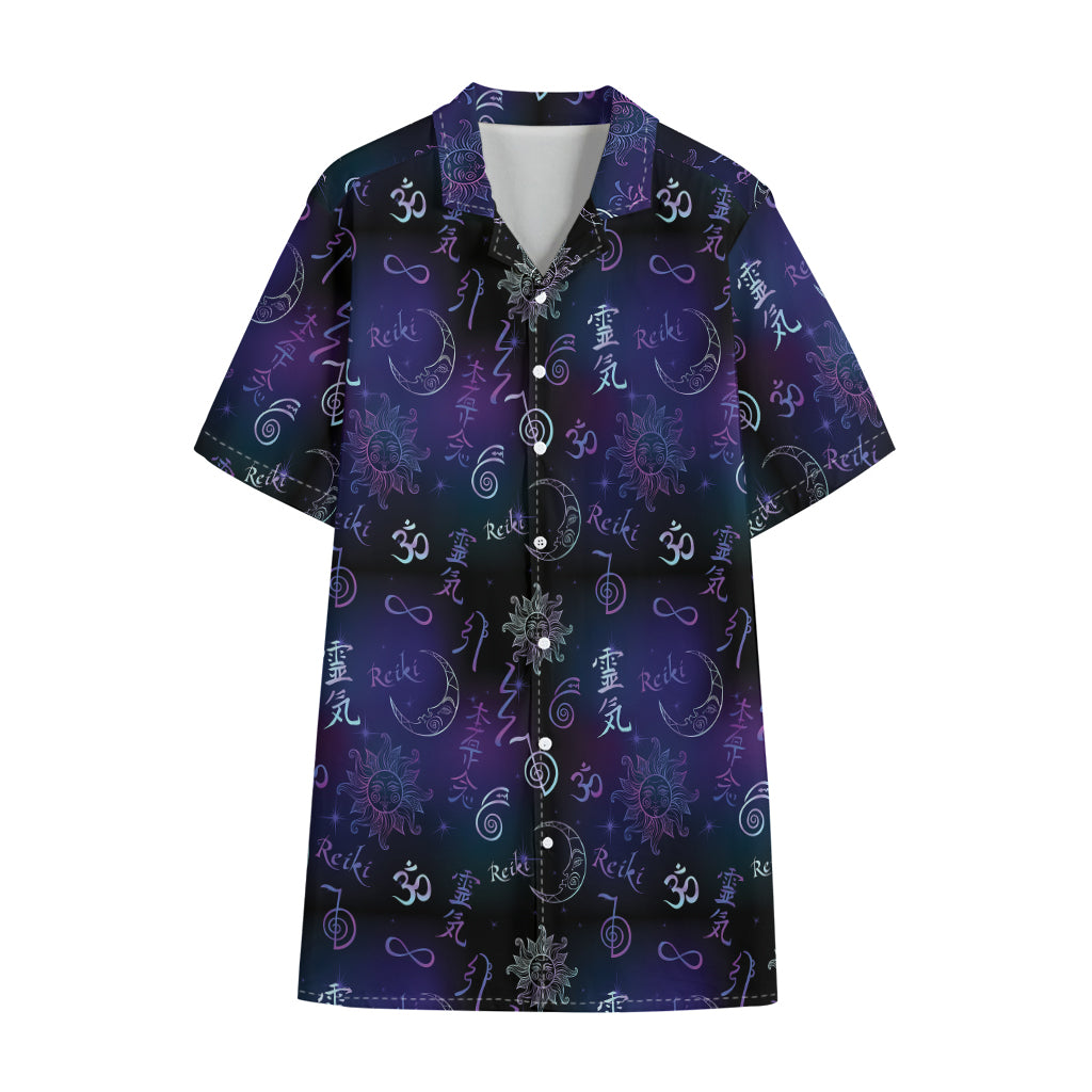 Reiki Energy Pattern Print Cotton Hawaiian Shirt