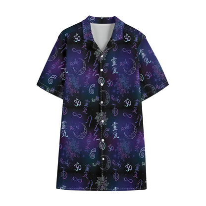 Reiki Energy Pattern Print Cotton Hawaiian Shirt