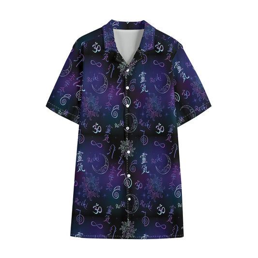 Reiki Energy Pattern Print Cotton Hawaiian Shirt