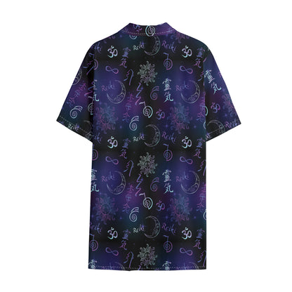 Reiki Energy Pattern Print Cotton Hawaiian Shirt