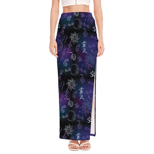 Reiki Energy Pattern Print High Slit Maxi Skirt