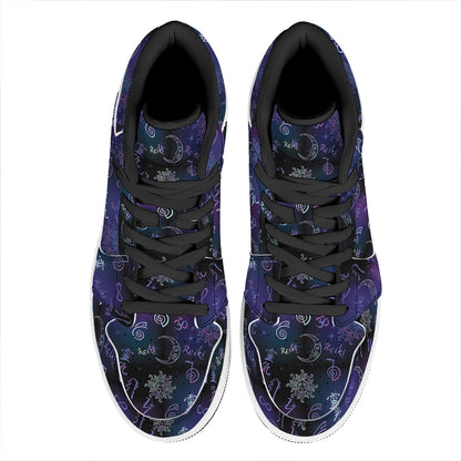 Reiki Energy Pattern Print High Top Leather Sneakers