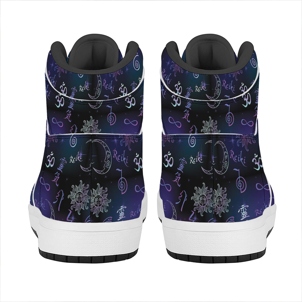 Reiki Energy Pattern Print High Top Leather Sneakers