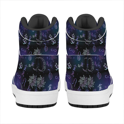 Reiki Energy Pattern Print High Top Leather Sneakers