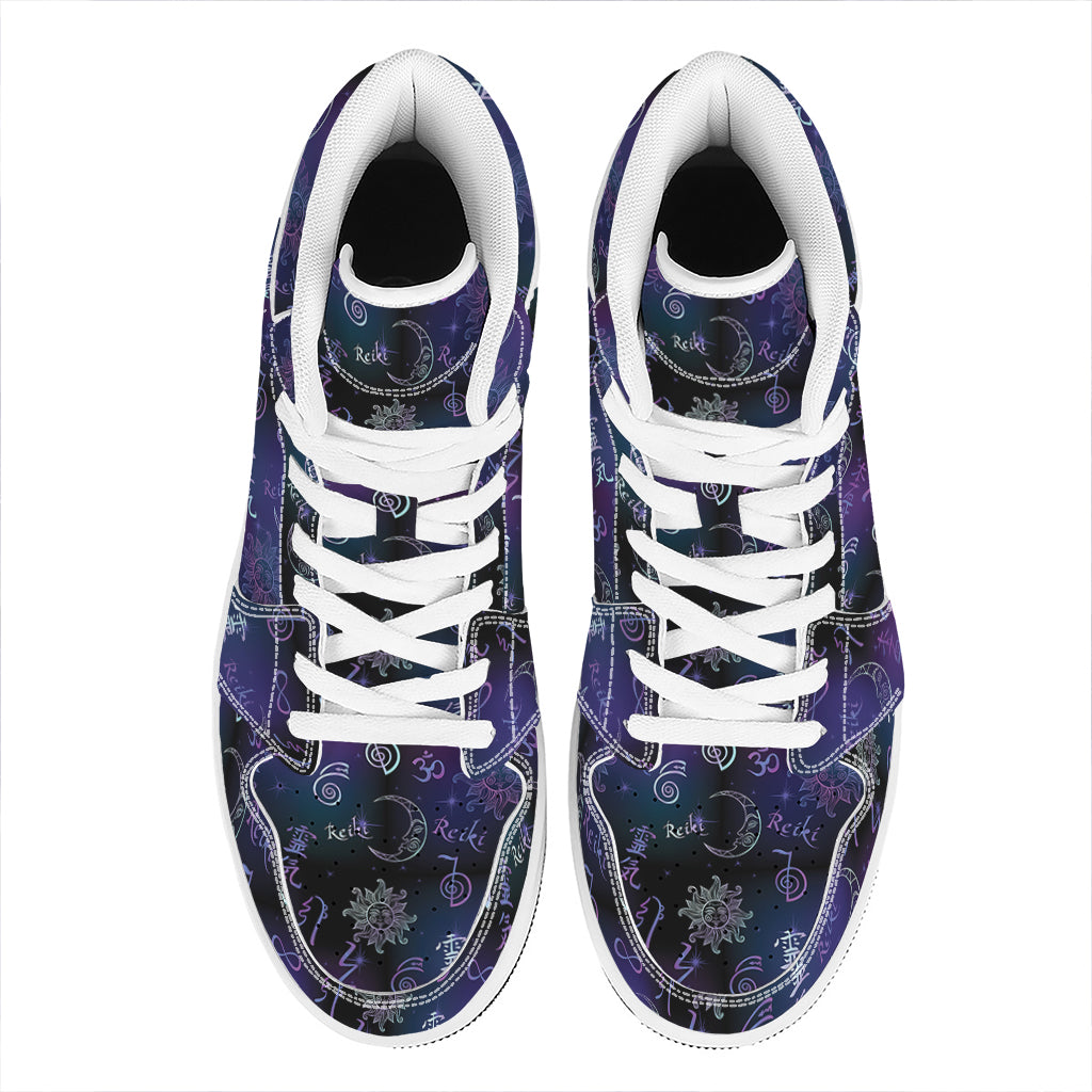 Reiki Energy Pattern Print High Top Leather Sneakers