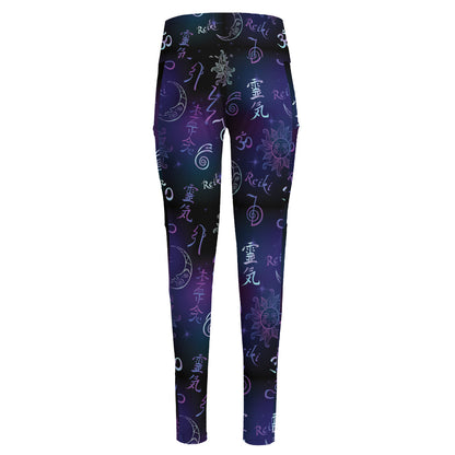 Reiki Energy Pattern Print High-Waisted Pocket Leggings