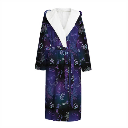 Reiki Energy Pattern Print Hooded Bathrobe