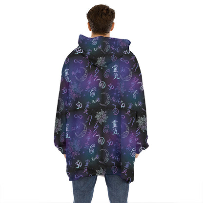 Reiki Energy Pattern Print Hoodie Blanket