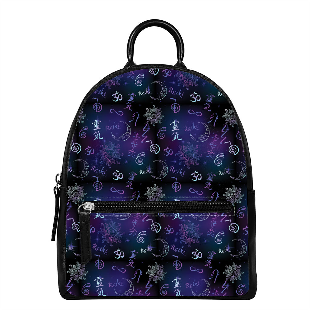 Reiki Energy Pattern Print Leather Backpack