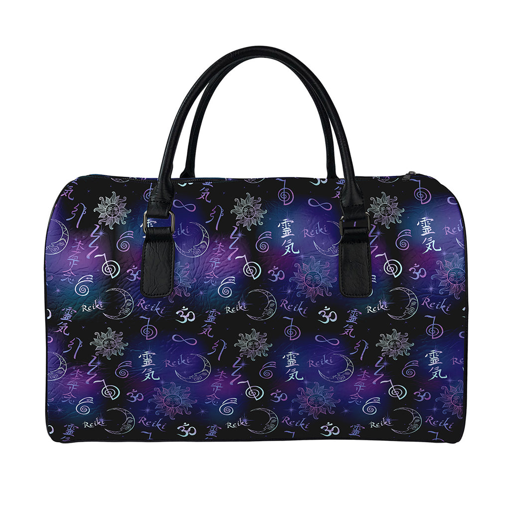 Reiki Energy Pattern Print Leather Duffle Bag