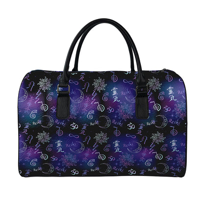 Reiki Energy Pattern Print Leather Duffle Bag