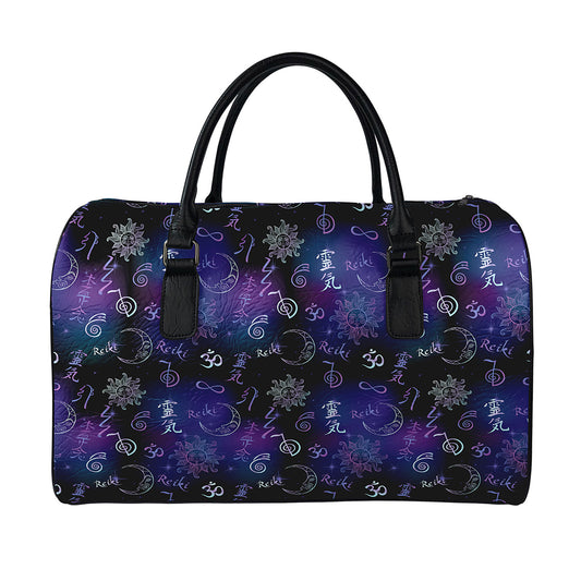 Reiki Energy Pattern Print Leather Duffle Bag