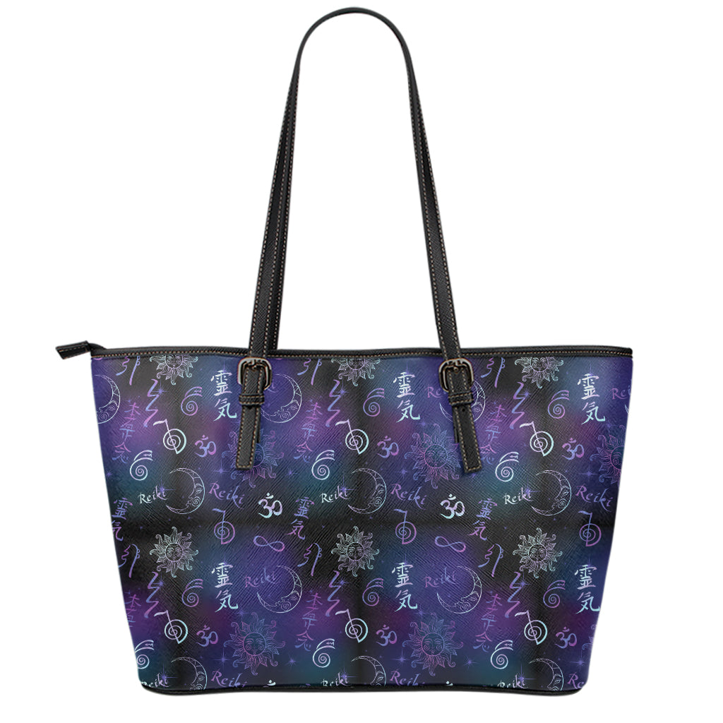 Reiki Energy Pattern Print Leather Tote Bag