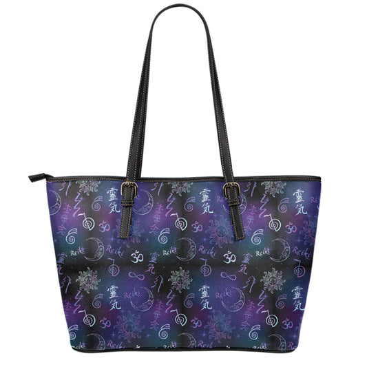 Reiki Energy Pattern Print Leather Tote Bag