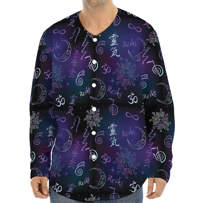 Reiki Energy Pattern Print Long Sleeve Baseball Jersey