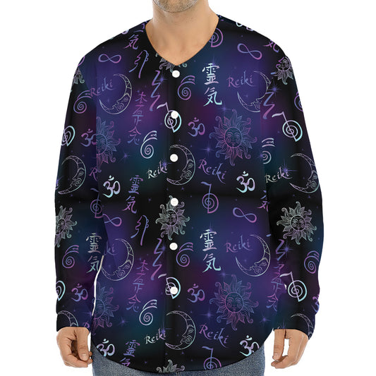 Reiki Energy Pattern Print Long Sleeve Baseball Jersey