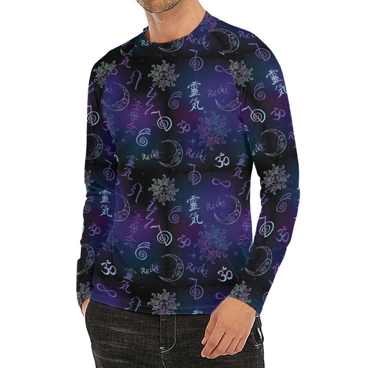 Reiki Energy Pattern Print Men's Long Sleeve Rash Guard