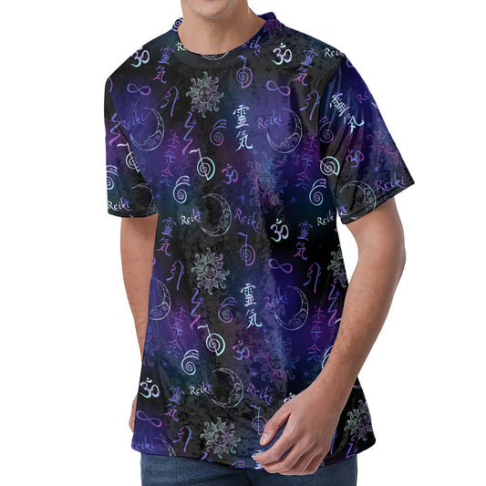 Reiki Energy Pattern Print Men's Velvet T-Shirt