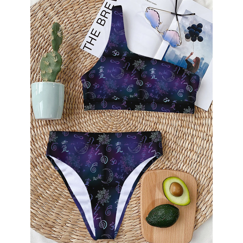 Reiki Energy Pattern Print One Shoulder Bikini Top