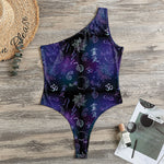 Reiki Energy Pattern Print One Shoulder Bodysuit