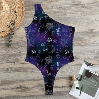 Reiki Energy Pattern Print One Shoulder Bodysuit