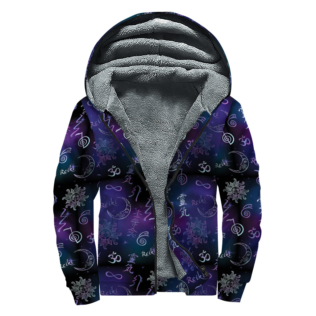 Reiki Energy Pattern Print Sherpa Lined Zip Up Hoodie