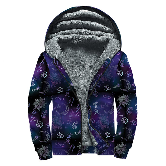 Reiki Energy Pattern Print Sherpa Lined Zip Up Hoodie