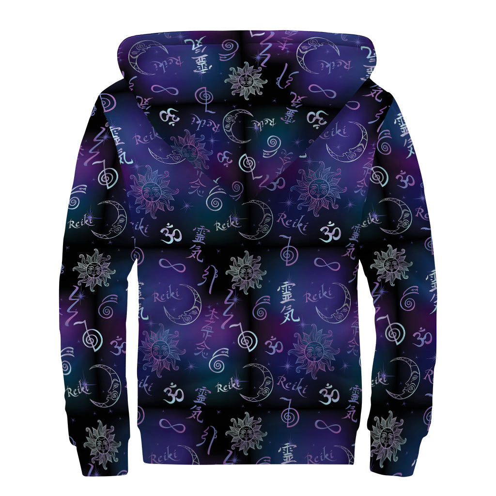Reiki Energy Pattern Print Sherpa Lined Zip Up Hoodie