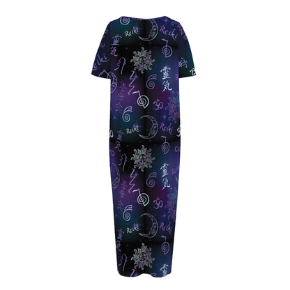 Reiki Energy Pattern Print Short Sleeve Long Nightdress