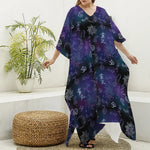 Reiki Energy Pattern Print Silk V-Neck Kaftan Dress