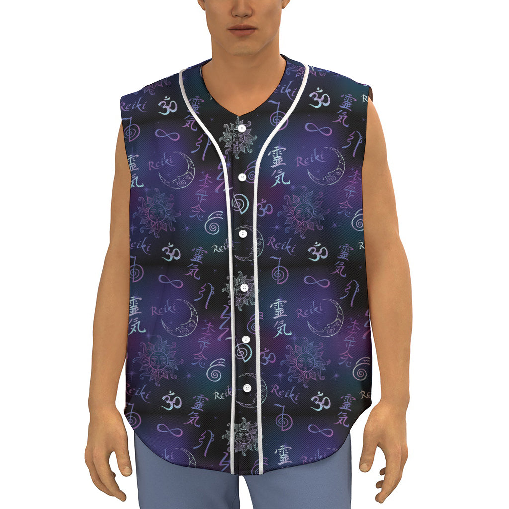 Reiki Energy Pattern Print Sleeveless Baseball Jersey